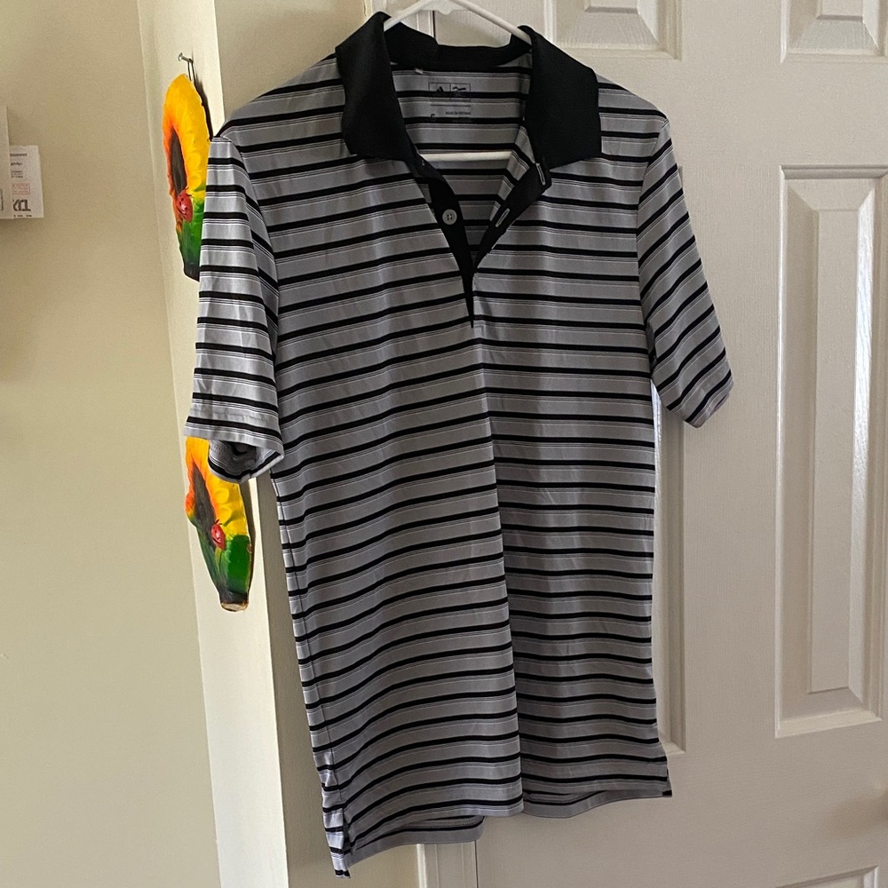 Adidas Black and Gray Striped Polo Shirt